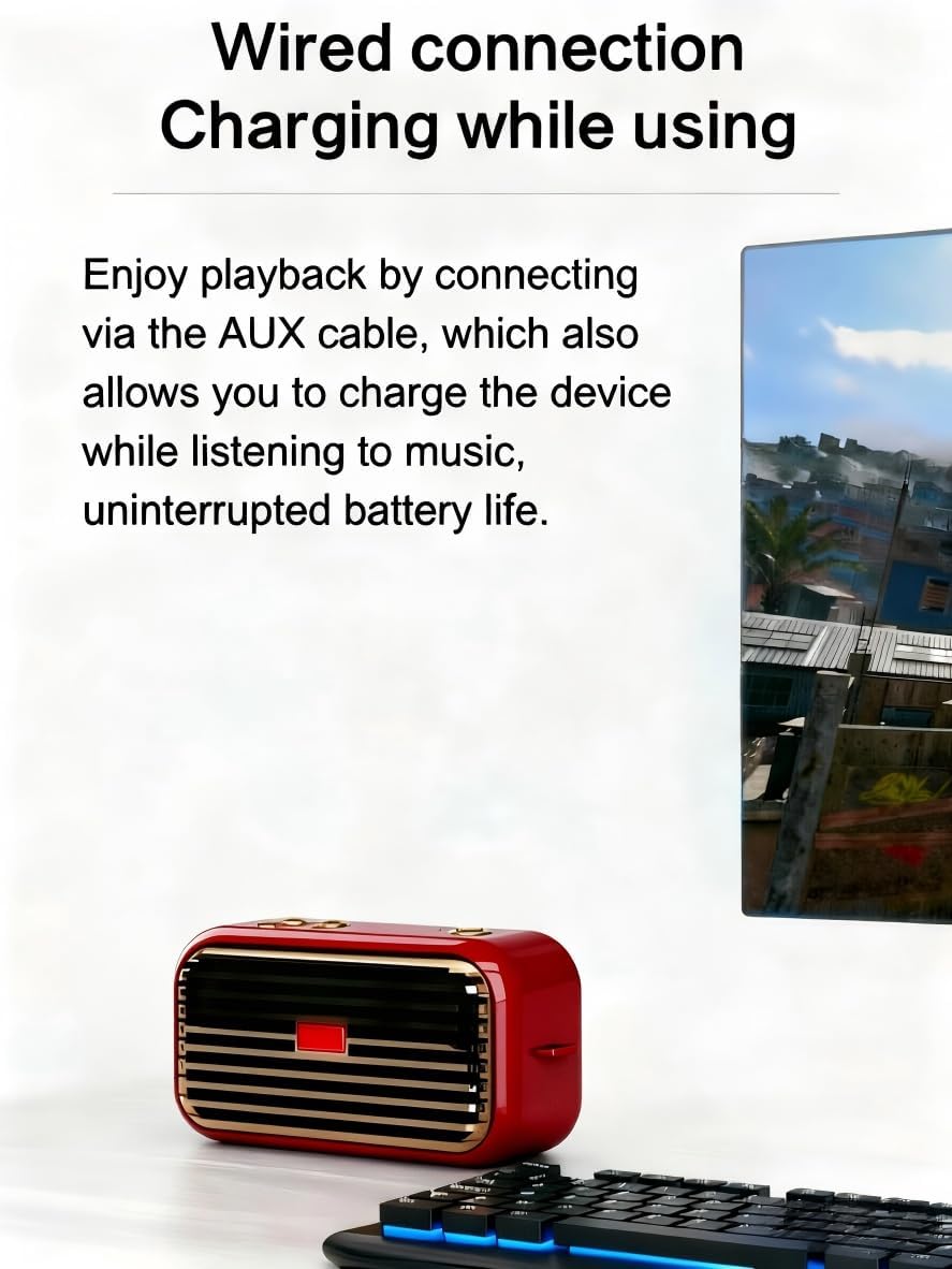 Retro Bluetooth Speaker Vintage 16 Watt Mini Portable Wireless Speaker Old Fashion Style Support USB/TF Card/AUX/FM Radio for Bedroom Outdoor Party Birthday Gift (Red) image 4