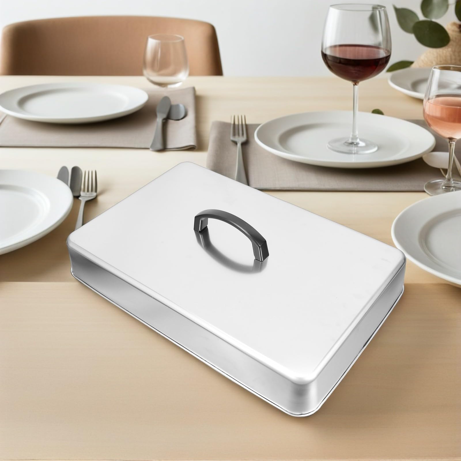 Homoyoyo Couvercle Rectangulaire en Acier Inoxydable 201 435 X 283 X 66 CM pour Barbecue et Plancha Cloche à Badigeonner Résistante Haute Température Couvercle Cuisson Vapeur pour