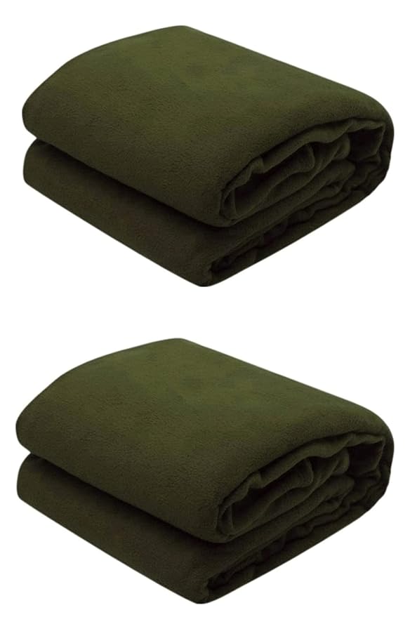 Neekshaa Combo Pack of 2 Single Bed Solid/Plain Polar Fleece Ac Blanket_Size - 60 * 90 inch, Color-Green