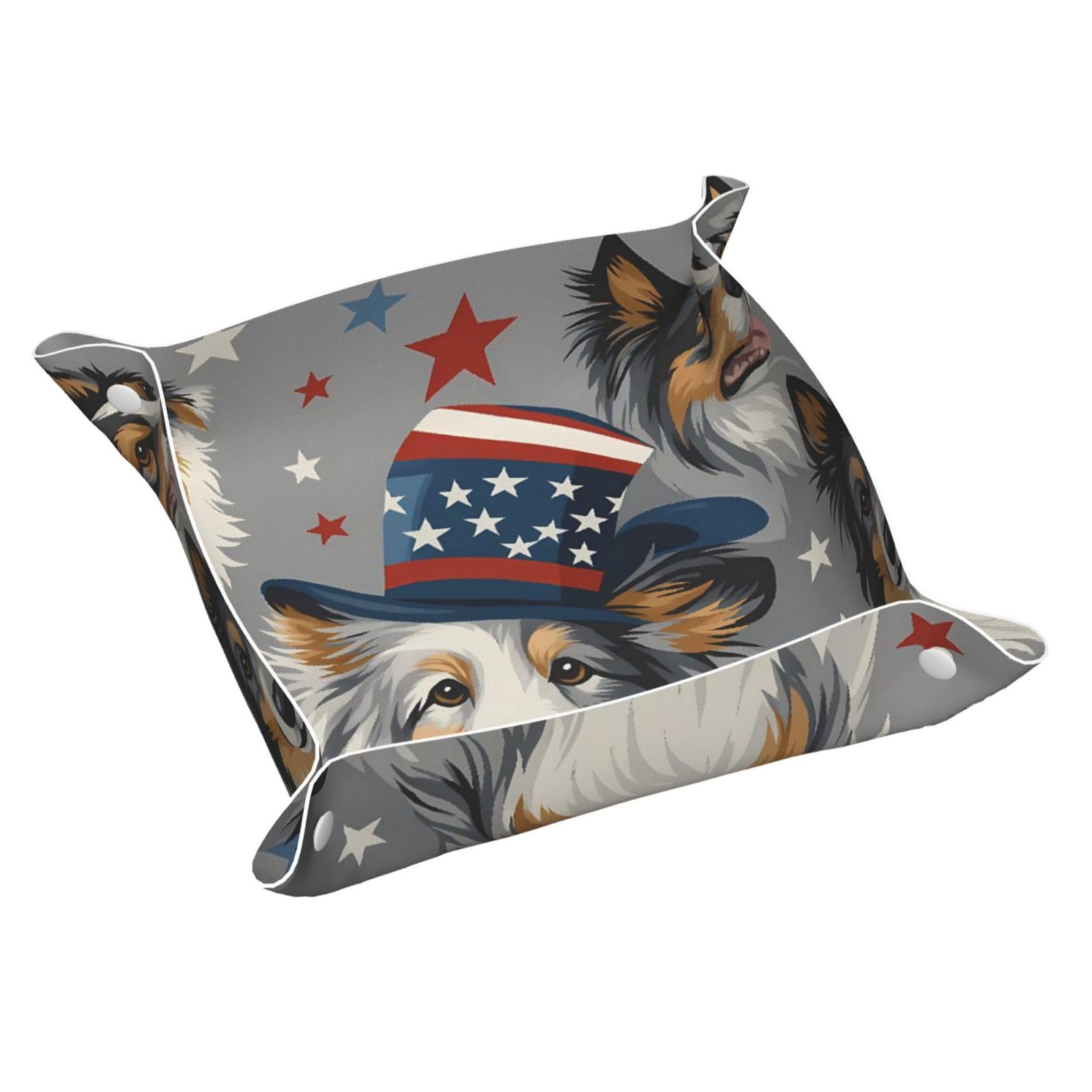 HLBSDM Adorable Australian Shepherd & The United States Hat Tray Men's Leather Valet Parking Portable Entrance Trays Bedside Storage Box