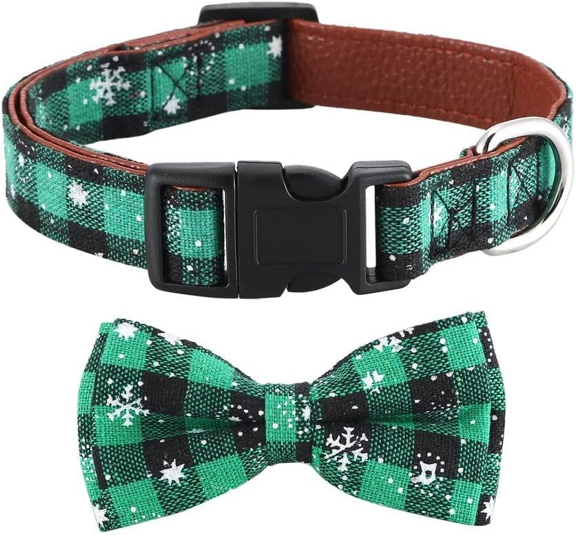 Asvin Weihnachten Hundehalsband, mit Hunde Fliege Abnehmbarer, Weich und Bequem Hunde Halsband Einstellbar, für Wenige Mittlere und Große Hunde