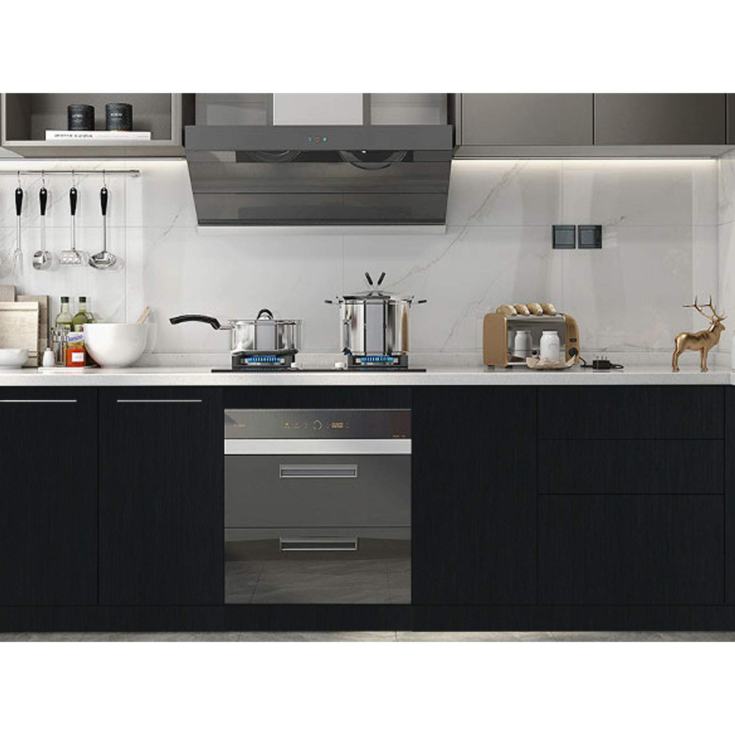 FunStick Pellicola Adesiva per Mobili Cucina Marrone Carta Adesiva per Piano Lavoro Frigorifero Lavastoviglie Pellicola Metallica Adesiva Marrone Scuro Impermeabile Paraschizzi Cucina Adesivo 40CM×2M