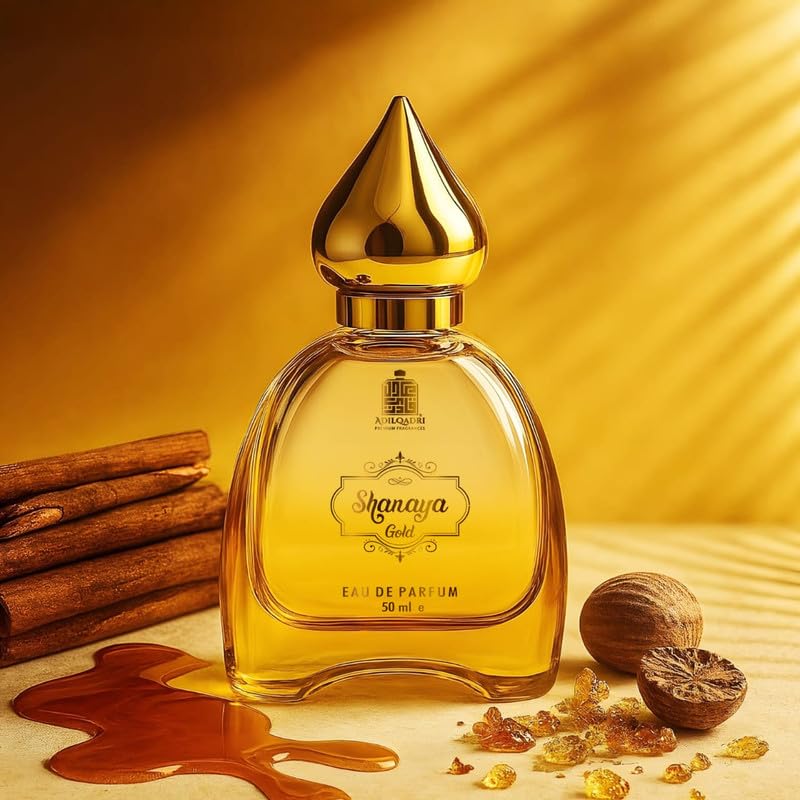 Shanaya Gold Gourmand Perfume for Men & Women | Long-Lasting Arabic & Woody Scent | Eau de Parfum with Spicy, Floral, Vanilla & Woody Notes | Ideal for Special Occasions | 50 ML