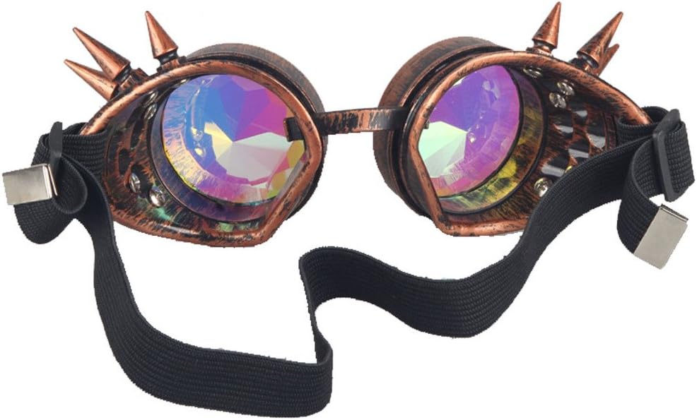 Kaleidoscope Rave Rainbow Crystal Lenses Steampunk Goggles Spike Halloween