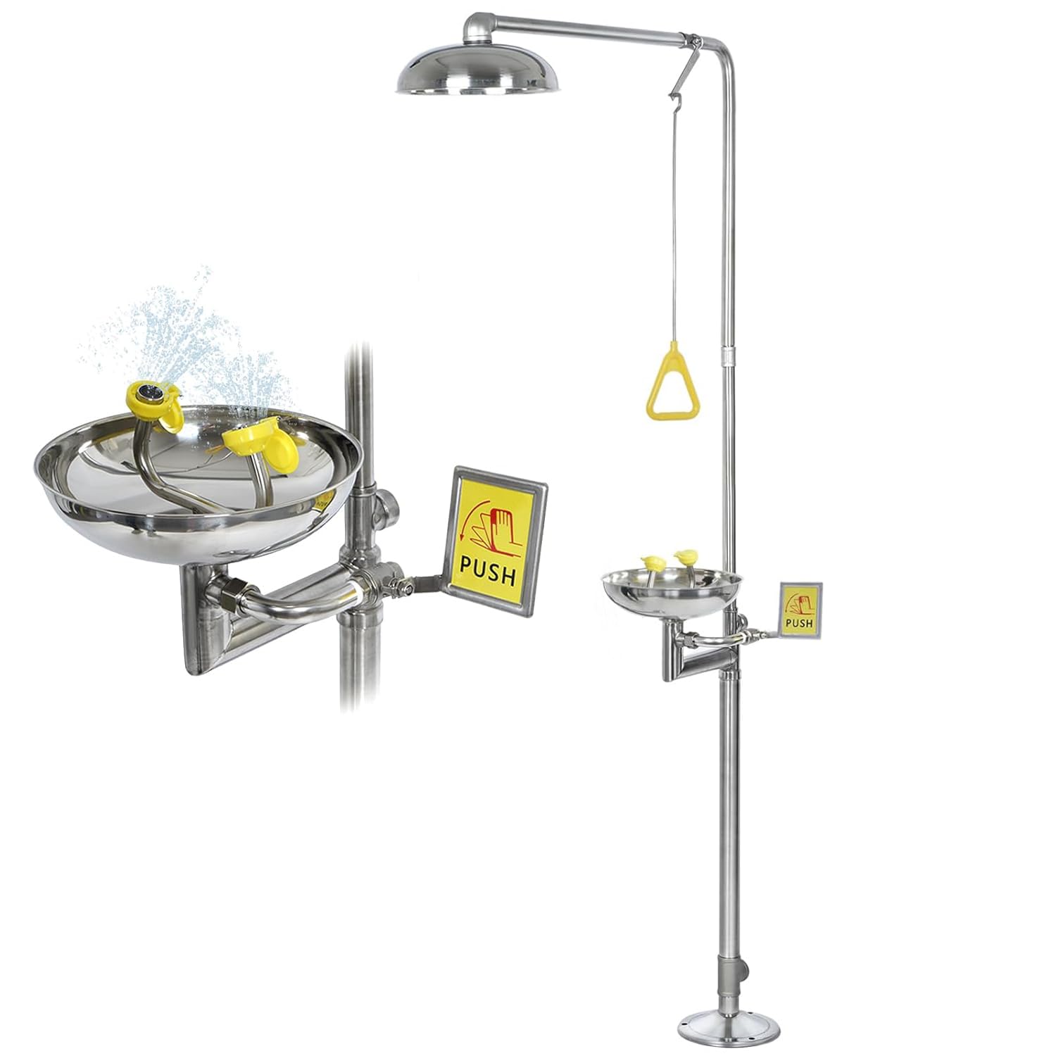 Estación lavaojos de Emergencia, Ducha lavaojos combinada de Acero Inoxidable, caudal de 120-180 l/min, Incluye señal de lavaojos, Ideal para Uso Industrial y de Laboratorio.