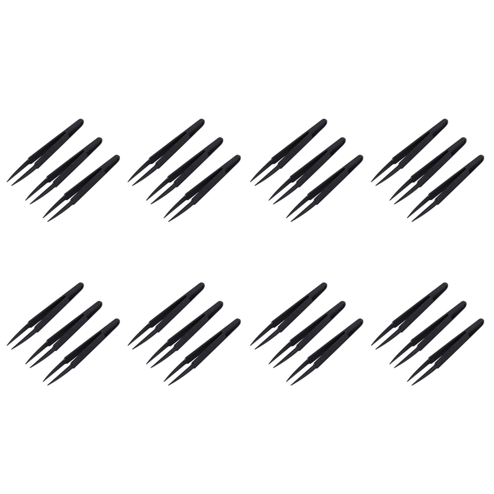Jnchdghwa Black 24 Pcs Plastic Electronic Pointy Tip Anti-Static Tweezers