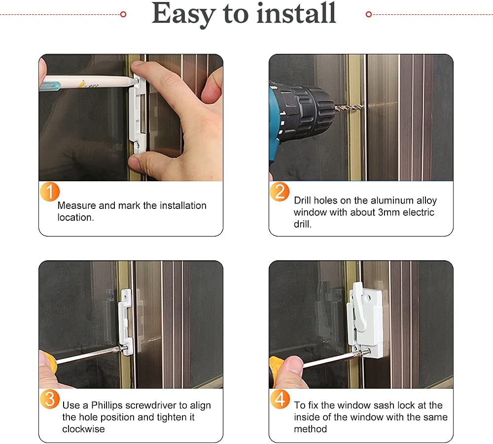 Sliding Window Sash Locks White ZUONAI 2 Pack Cam Sash Locks for Double Hung Window Latch Lock Security Vinyl Window Sash Lock and Keeper Replacement for Vertical and Horizontal Sliding Windows - - 