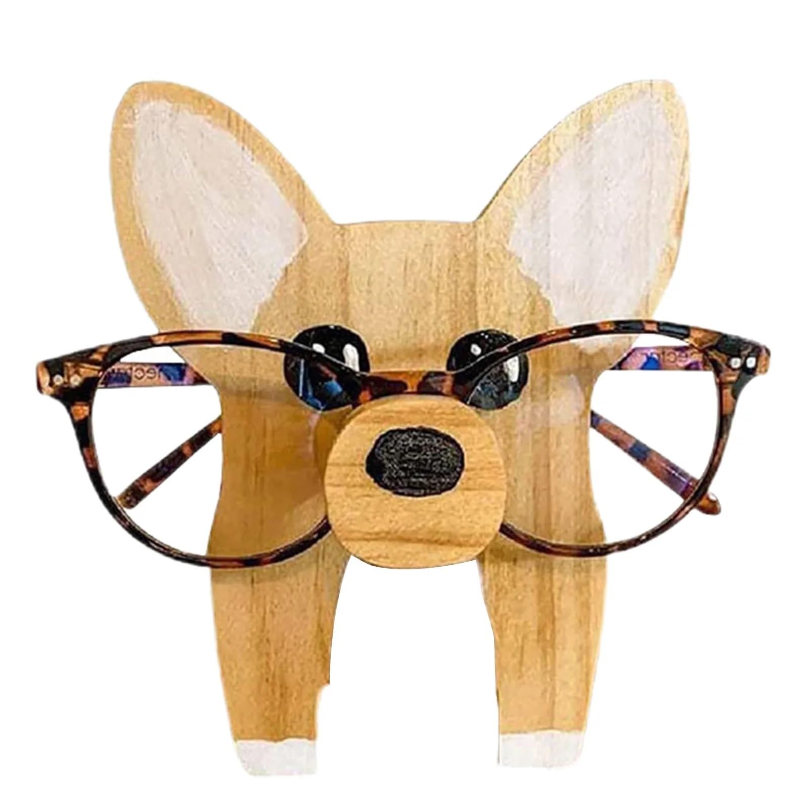 OZLCUA Spectacle Display Stand Cute Animal Glasses Rack 3D Animal Wood Carvings Sunglass Display Rack Shelf Eyeglasses Show Stand Home Decoration Gift Pet Eyeglass Holder(Corgi)