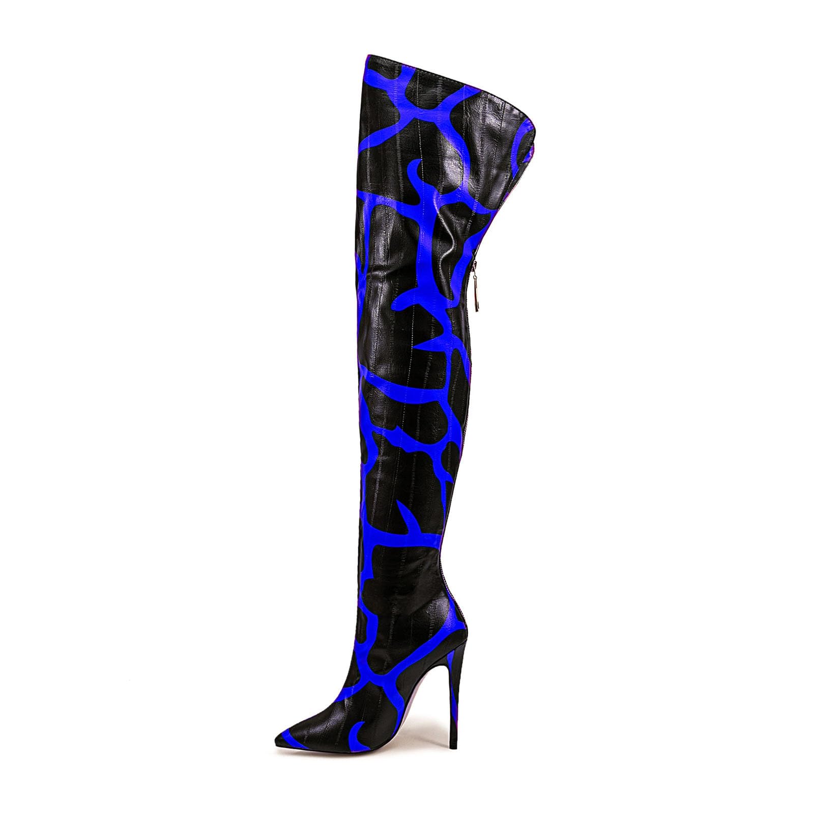 Thigh high boots for women striped Back zipper Burgundy Zebra Print Over the knee Sexy gold white pointed toe Cow Print leopard Magenta stiletto heel