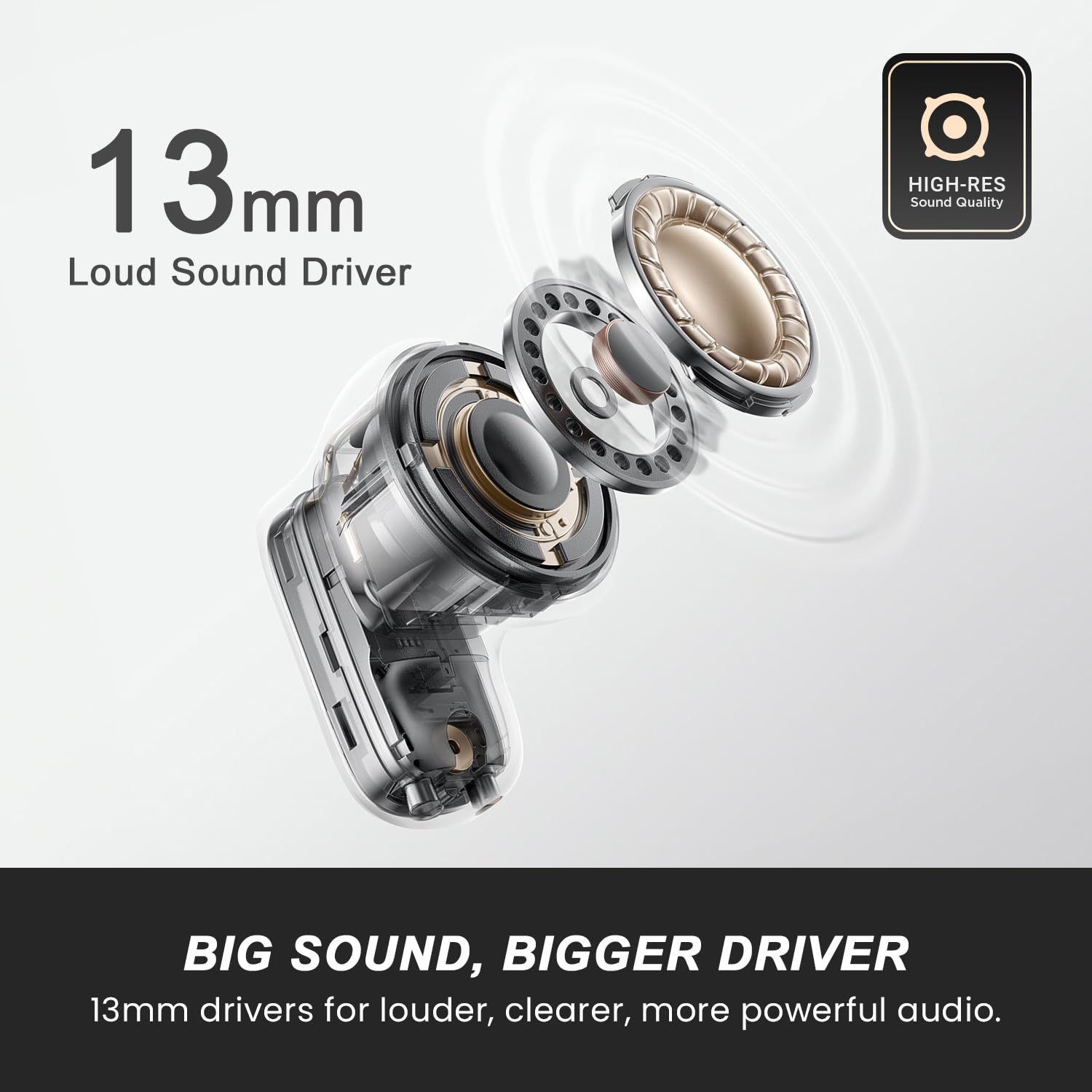 HAMMER Aura ANC Earbuds Wireless, 32dB ANC Ear Buds with ENC, Low Latency Gaming Earbuds with 35ms Mode, 50H Playtime, 13mm Titanium Driver, Transparency Mode, IPX4, Bluetooth 6.0, Beige — Amazon image 6
