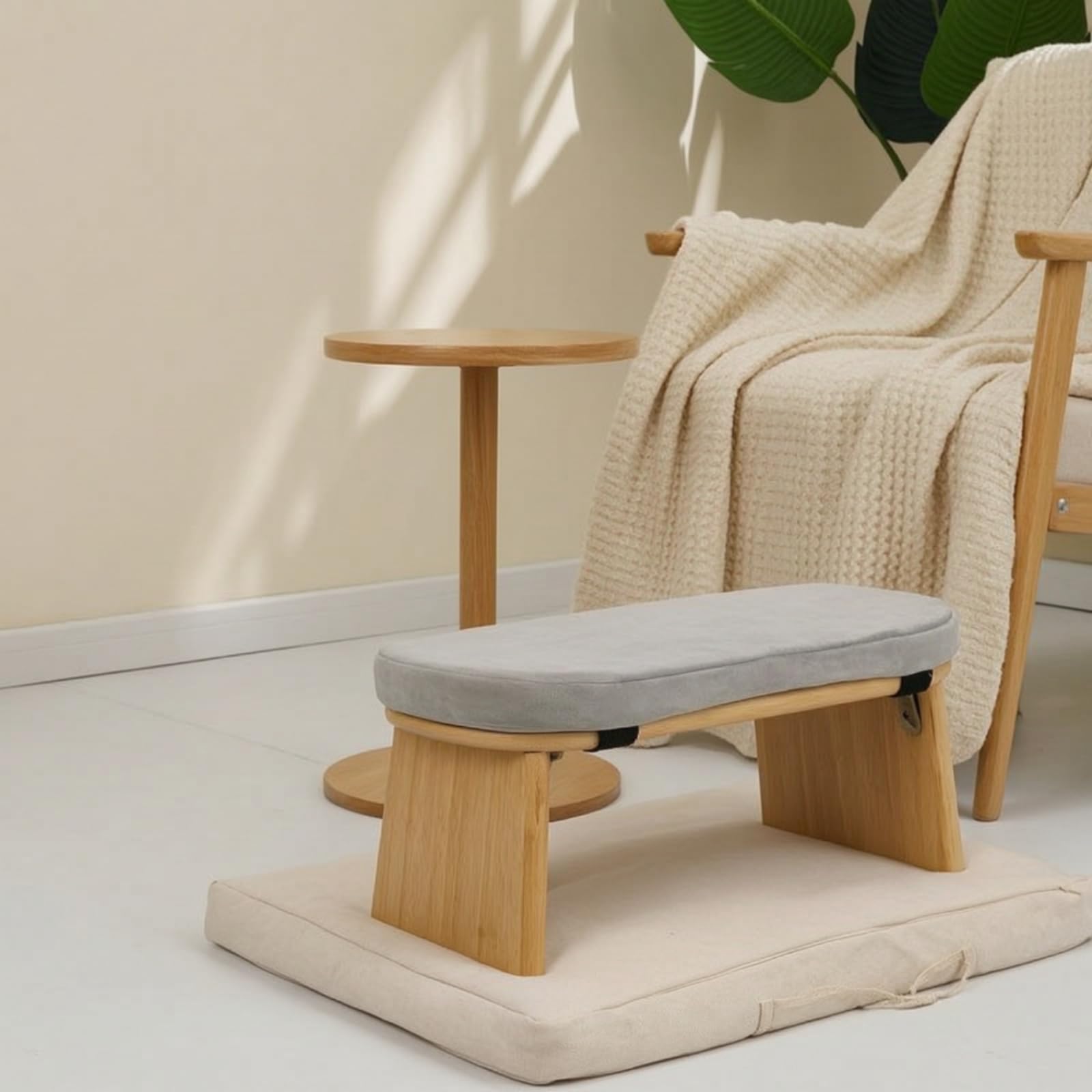 Meditazione Sgabello Cuscino Seduta in bambù con Top Imbottito E Cinghie di Rinforzo Postura Corretta per Sedute Lunghe Manutenzione Facile con, Grigio Scuro