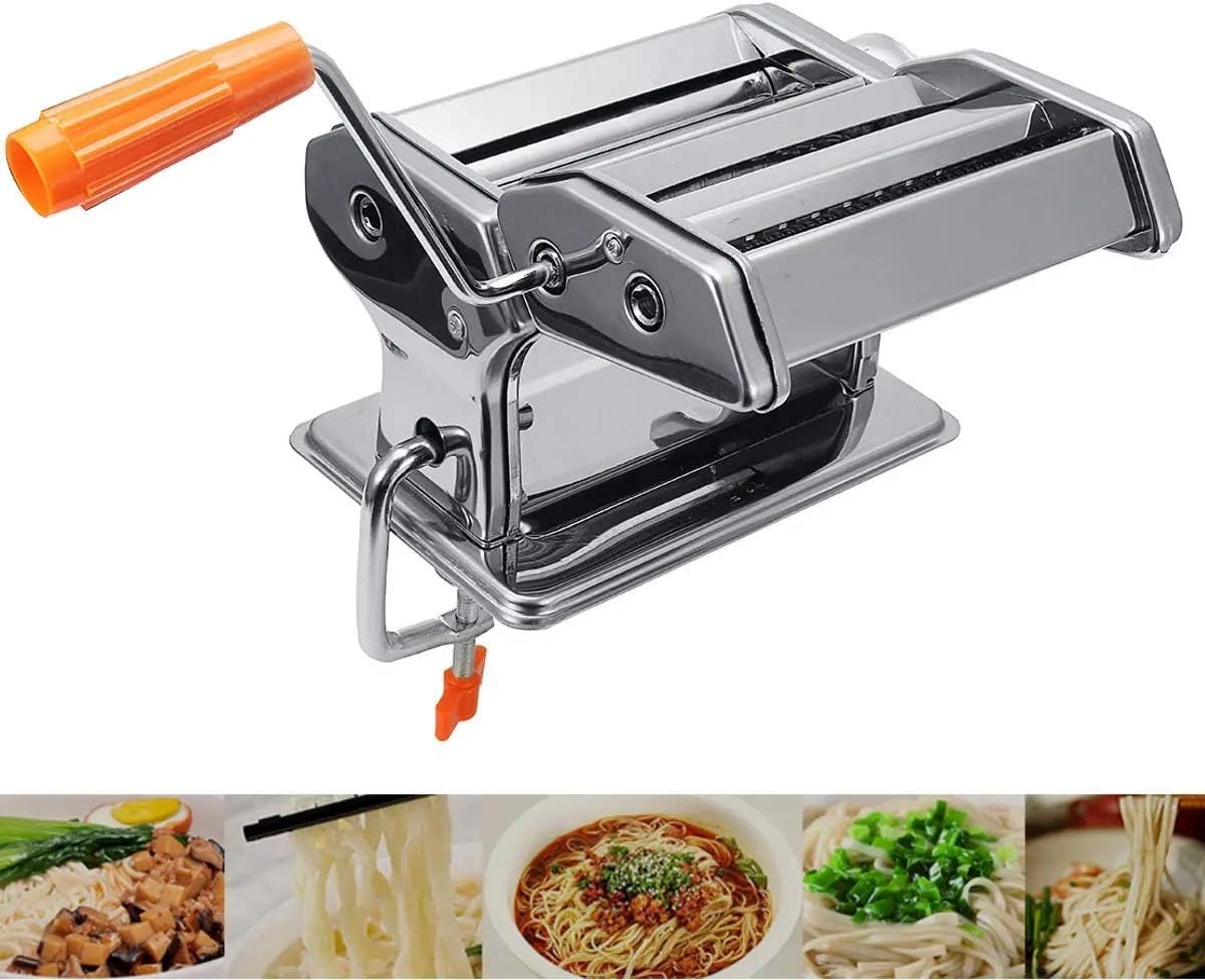 CCKUHN Mquina Profesional para Hacer Pasta, mquina de Rodillo para Hacer Pasta Fresca de Acero Inoxidable, Kit de Herramientas para Fideos Espaguetis, Cortador Fresco (Color: Plata, Tam
