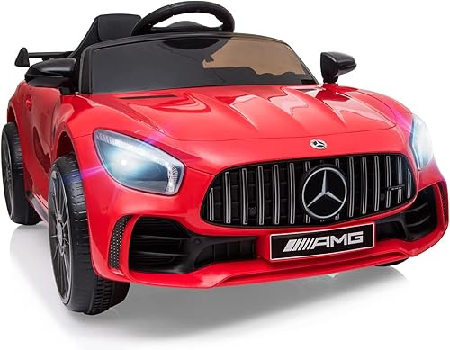 Auto Benz con licencia oficial para niños, control remoto, batería de 12 V, AUXFMUSB, luces LED, vehículo de juguete eléctrico (rojo)