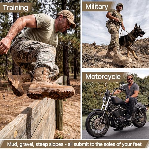 Image of FREE SOLDIER Men's LT Military Tactical 8 inch Daily Work Boots | Durable Leather, Arch Support, All-Day Comfort, Anti-Slip Outsole, For Hiking, Hunting, Outdoor Work