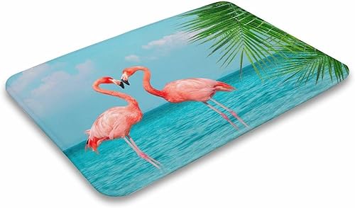 Miniatura 4 de Alfombra de flamenco con palmera, antideslizante, vintage, lavable, para interiores, cocina, pasillo, baño, hogar, oficina, sala de estar, 24 x 16