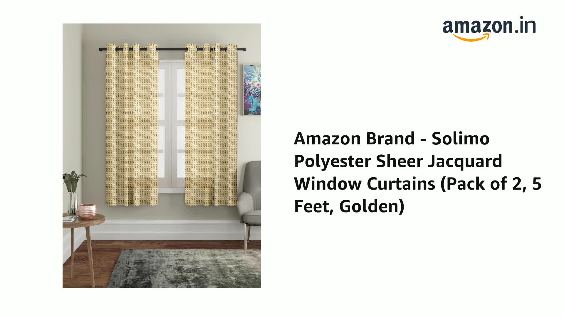 Buy Amazon Brand - Solimo Polyester Sheer Jacquard Window Curtains 