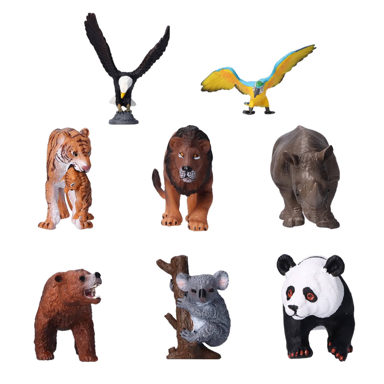 8 Piezas Figuras de Animales Salvajes Juguetes de plástico Animales de la Selva Conjunto de Juguetes con Tigre Koala Panda Guacamayo simulación educativa Safari para Bosque