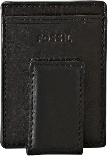Miniatura 1 de Fossil Funda magnética minimalista de cuero para hombre con clip de dinero y bolsillo frontal Negro