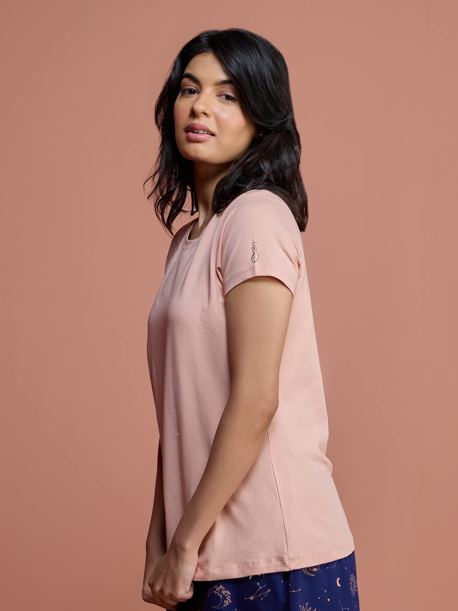 NYKD Camiseta de algodón ultrasuave para mujer, para todas las ocasiones, esencial, ajuste relajado, algodón, cuello redondo, NYLE216, casi albaricoque, talla S