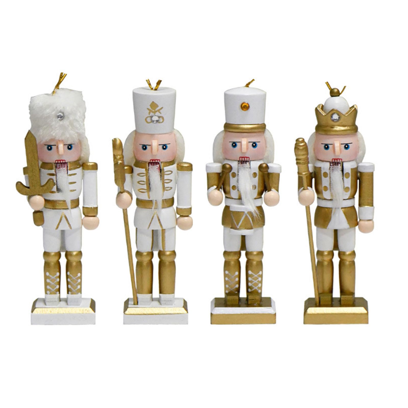 Jazuaiao 4pcs Holiday Nutcrackers Figure Hangings Christmas King Soldier Handicrafts Puppet Desktops Christmas Tree Decorations Wood Nutcrackers