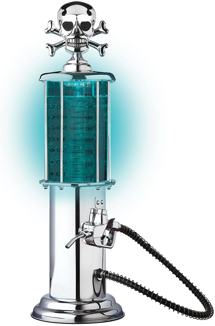 Godinger Skull Gas Pump Liquor Dispenser with Vintage LED Design, Barware – 30oz Capacity, Durable Silverplate Construction, Bars, Parties, and Themed Events, Decorative Centerpiece