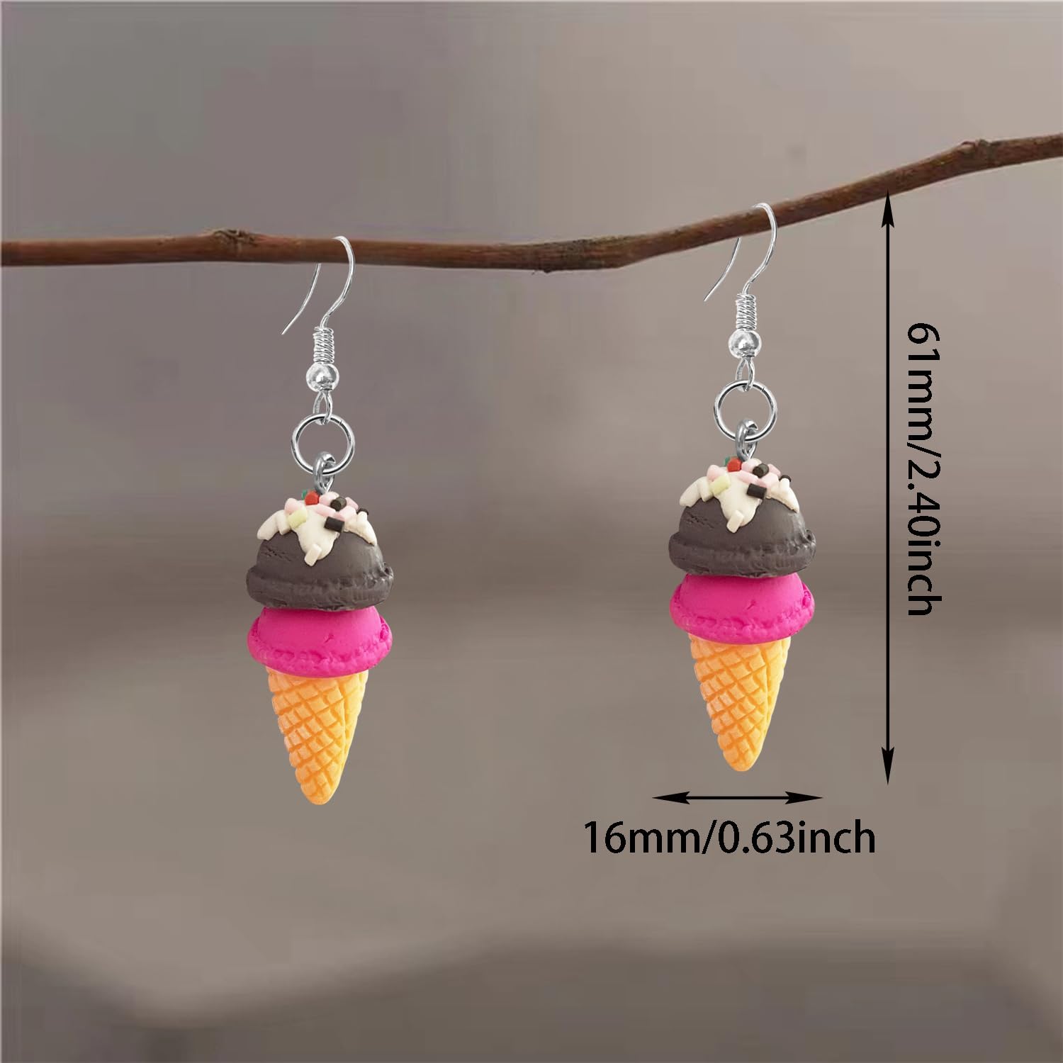 Sweet Cute Double Ball Ice Cream Cone Alloy Soft Clay Dangle Drop Earrings Simulated Cartoon Colored Ice Cream Dangle Drop Earrings for Women Jewelry Gifts - Image 2