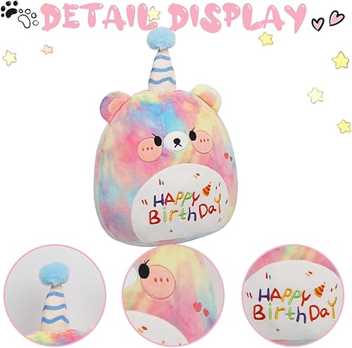 Miniatura 6 de ARELUX Peluche suave de perro de 18 pulgadas con diseño de oso de cumpleaños de color lindo con arco iris, decoración de fiesta de cumpleaños