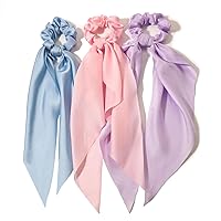 Vista 12 de Coleteros para el cabello para mujer, bufanda LFOUVRE Scrunchies, 2 piezas de bufandas anudadas para niñas, bufanda de satén sedoso, banda elástica
