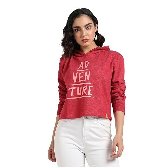 Campus Sutra Cotton Blend Women Hooded Sweatshirt