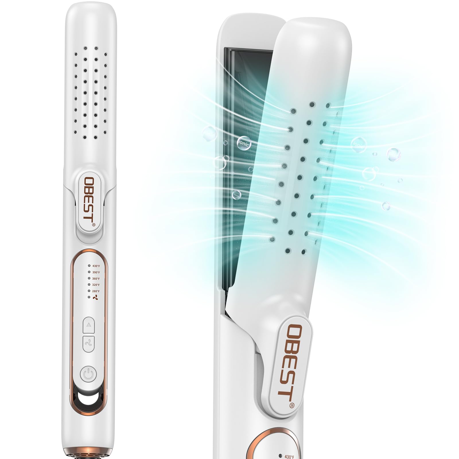 Plancha de Pelo y Rizador 2 en 1, Airflow Curler 360° y Infrarrojo, Calentamiento Rápido 30s, 5 Niveles de Temperatura, Estilizador de Doble Voltaje y Protección Contra Sobrecalentamiento