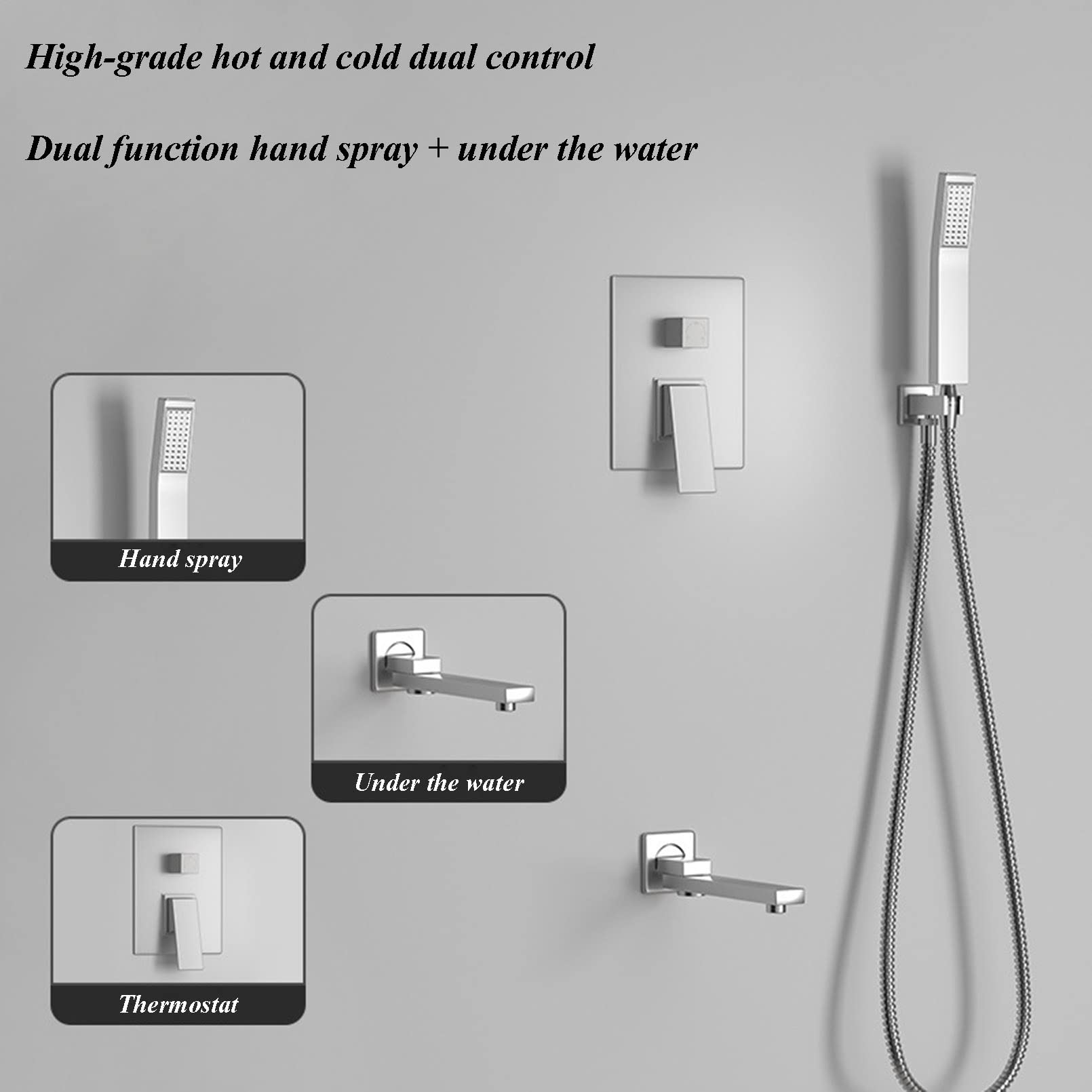 Cabezal de Ducha de Lluvia con rociador de Mano de Alta presión, Conjunto de Grifo y Sistema de Montaje en Pared para baño.