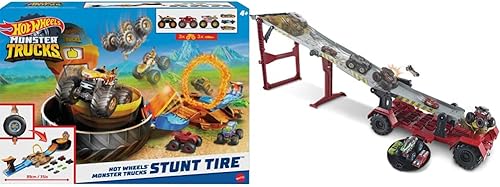 Hot Wheels Monster Trucks Stunt Tire Playset y Monster Truck Downhill Race & Go Track, incluye Hot Wheels Monster Truck y Hot Wheels Car Juguetes