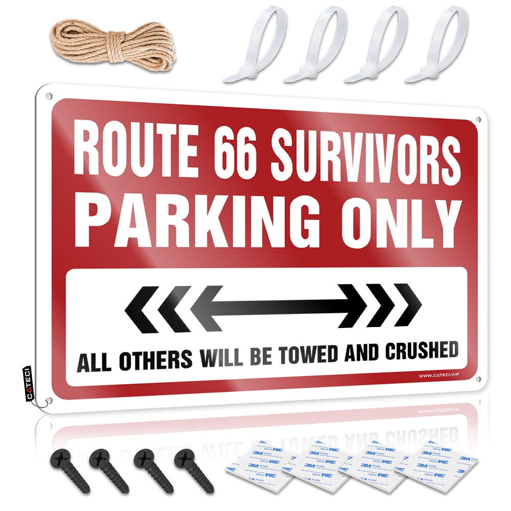 Krazmurongd One Color Tin Metal Decor Route 66 Survivors Parking Only Tin Sign Beer Decor Pool Signs And Decor Outdoor