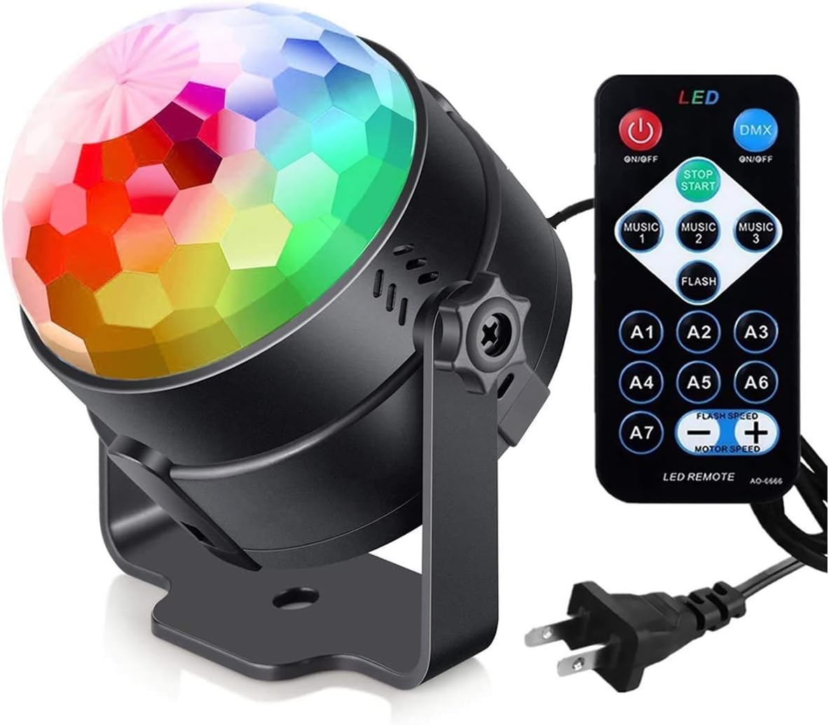 Sound Party Lights Disco Ball with Remote Control DJ Lighting, RGB Disco Ball, Strobe Lamp 7 Modes Stage Par Light for Home Room Dance Parties Birthday DJ Bar Karaoke Xmas Wedding Show Club P