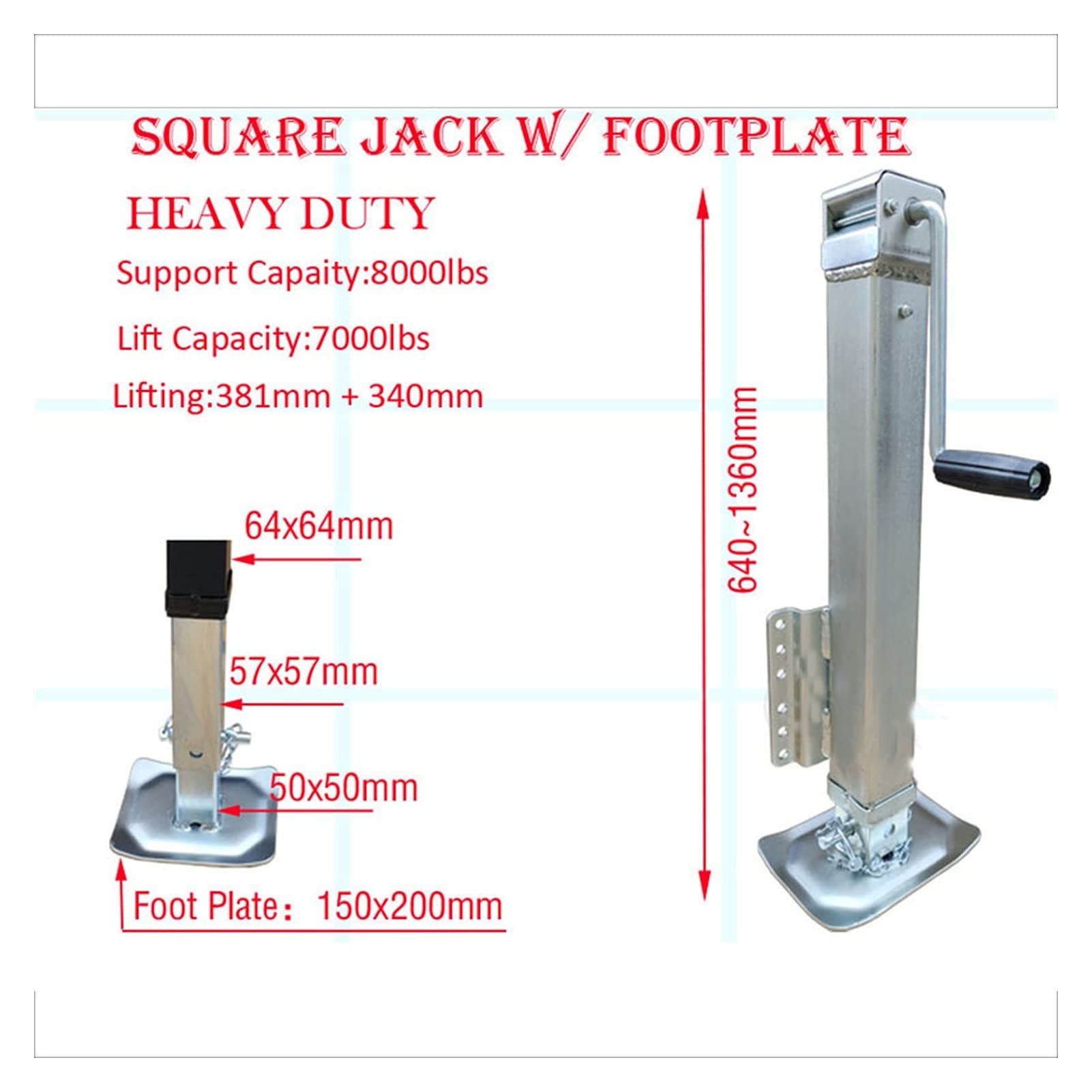 CKKNILV Floor Jacks Square Bolt ON Jack with Footplate Heavy Duty Utility Boat Trailer Drop Leg Weld ON Jack Stand 7000lbs Side Wind Trolley Jacks