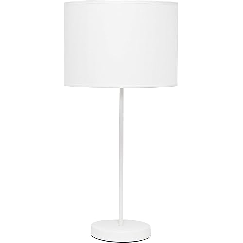 Simple Designs LT2040-WOW 23" Standard Metal Stick Lamp with Round Base and Drum Fabric Shade for Home Décor, Bedroom, Office, Dorm, Living Room, Entryway, Foyer, White