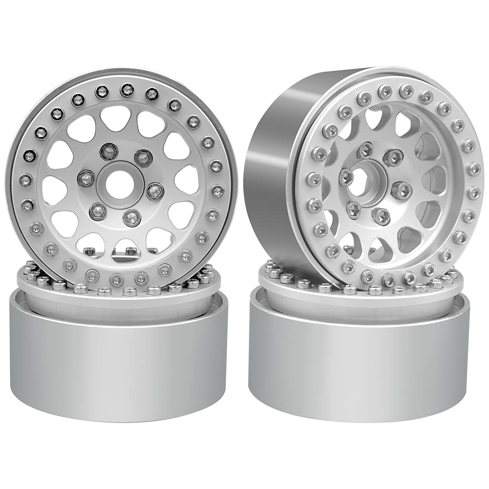 Globact 4PCS 1.9" RC Wheels Rim Hub RC Aluminum Beadlock Wheels w/Hubs for 1/10 Traxxas TRX4 Hsp Redcat Rc 4wd Tamiya Axial SCX10 D90 HPI