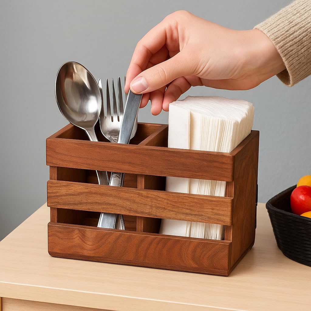 Craftize Mstore "Rustic Wooden Spoon Holder | Kitchen Utensil Organizer | Countertop Utensil Caddy | Wood Cooking Tool Stand