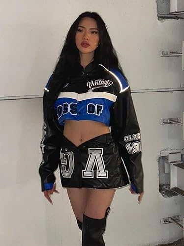 Miniatura 5 de Aelfric Eden Chaqueta bomber de cuero con bloques de color Vinatge Varsity Chaqueta unisex Moto Racing Biker Chaquetas