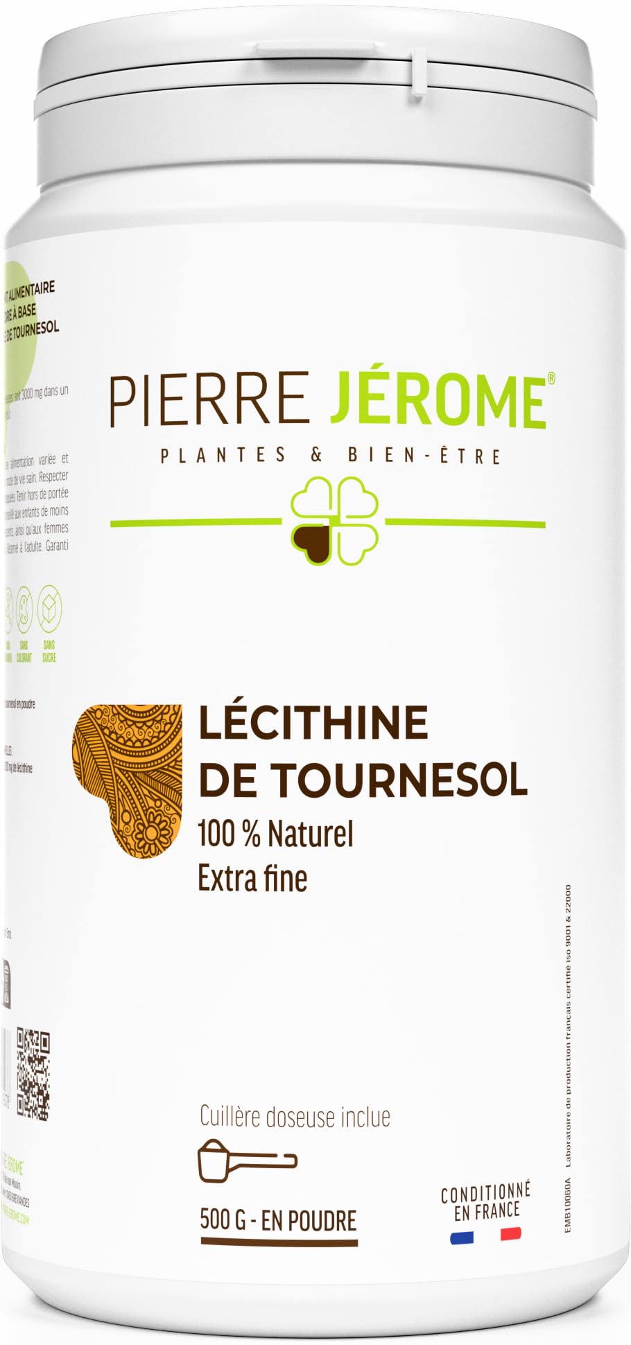 Lécithine de Tournesol en Poudre Pierre Jérôme - 500 G - Complément et Additif Alimentaire à Base de Phospholipides de Tournesol - Foie, Cerveau - 0.5 KG - 500 Jours