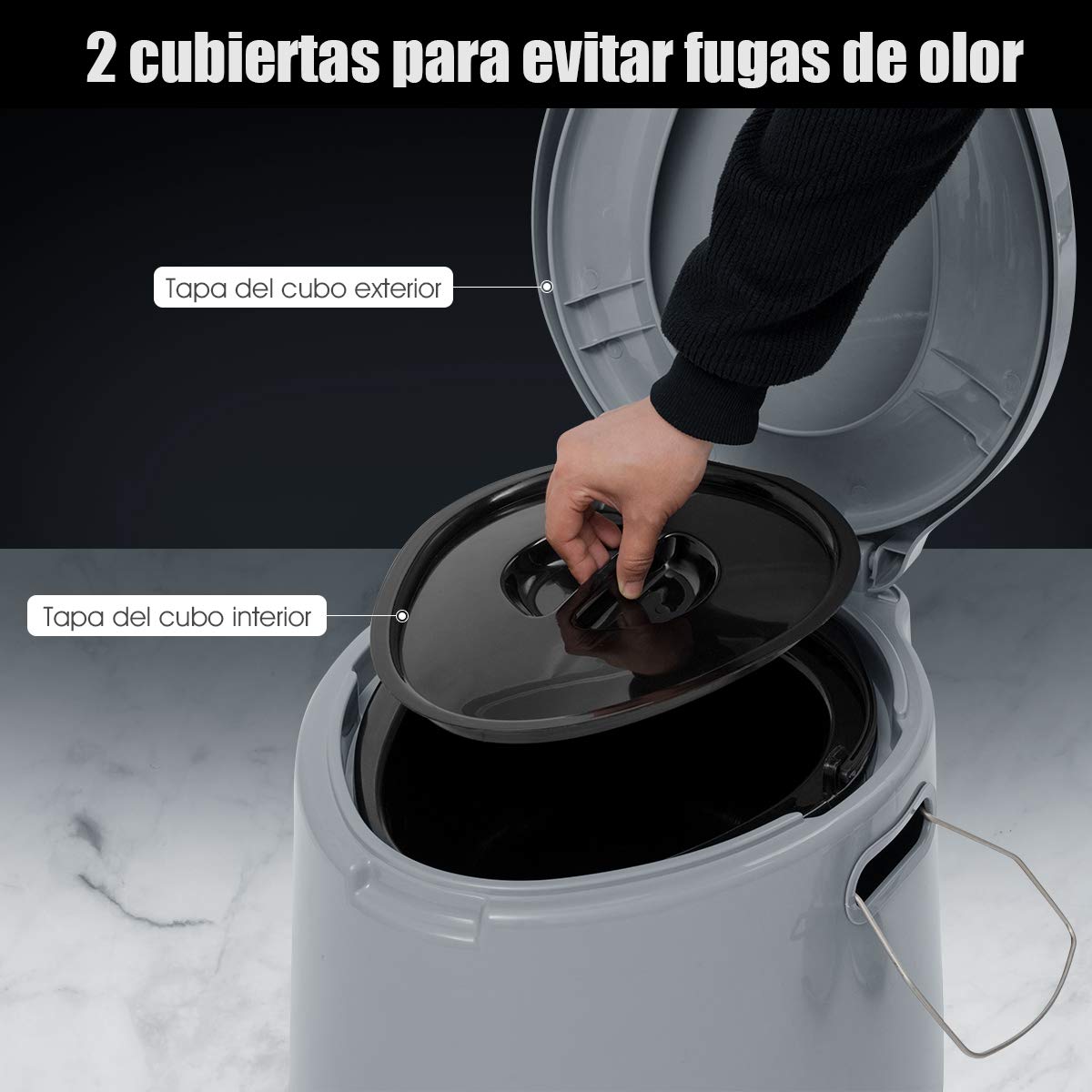 COSTWAY Inodoro Portátil para Camping con Tapa y Soporte para Papel Higiénico Inodoro Móvil para Viaje Acampar Senderismo