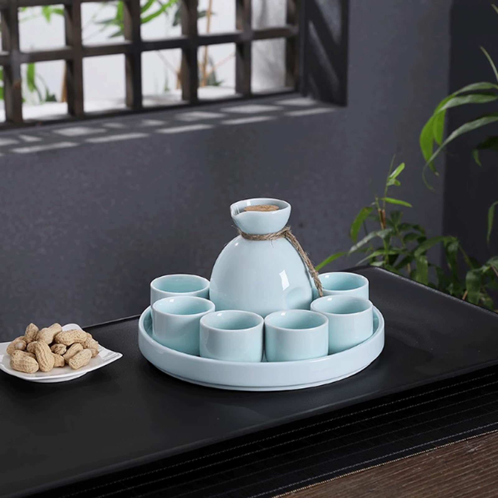 esmen Ensemble de Tasses à saké en céramique, 8 pièces, Artisanat, Verre à vin, Texture glaçure Blanche et Bleue, Tasses en céramique, Artisanat, Verres à vin, Ensemble de Tasses à saké