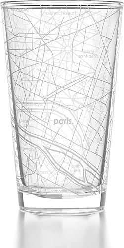 Well Told Vaso de cerveza grabado con mapa de París Francia, grabado con mapa de la ciudad, regalo para los amantes de la cerveza (16 onzas,