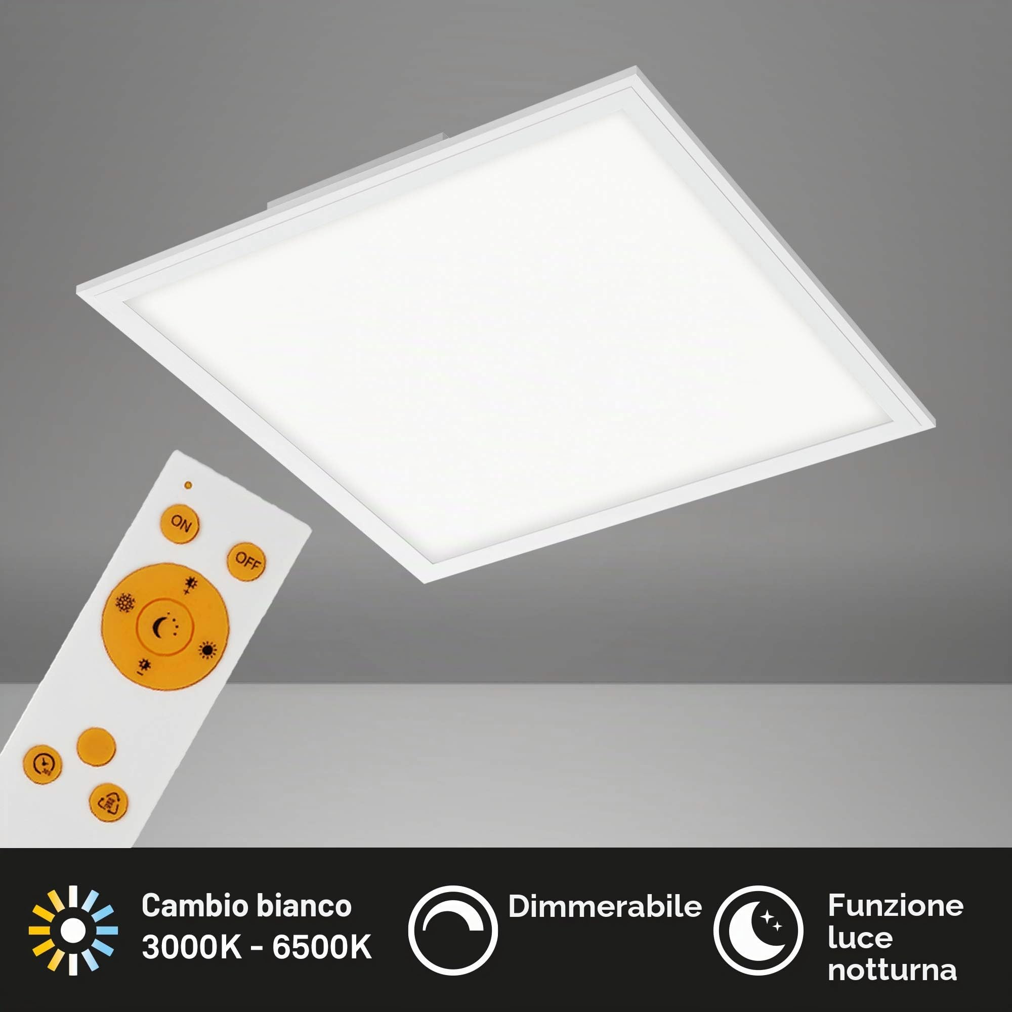 Briloner Leuchten Pannello LED, plafoniera con funzione dimmer, lampada a soffitto con telecomando e regolazione della temperatura del colore, 2.400 lumen, colore bianco, 45x45 cm
