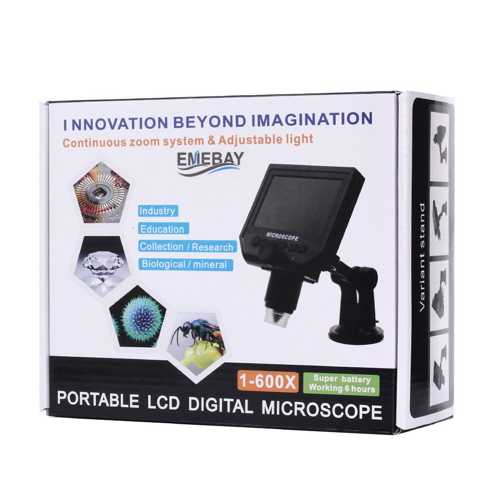 EMEBAY - Przenośny mikroskop cyfrowy HD 3,6 MP USB + ekran LCD 4,3" - Mikroskop cyfrowy/kamera wideo + gniazdo na karty micro SD, przechwytywanie zdjęć i filmów