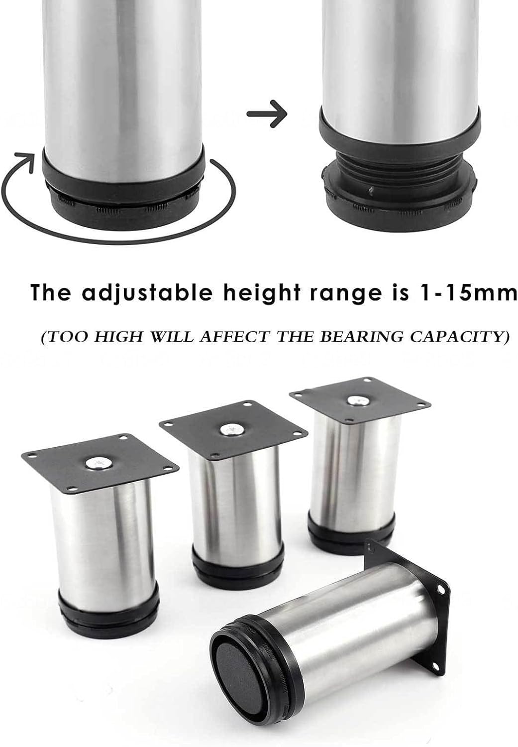 Set of 4 Replacement Sofa Legs Kitchen Cabinet Adjustable Feet Cabinet Feet Table Leg Round Furniture Leg 0-15mm for DIY Furniture,80mm(3.15in) ()
