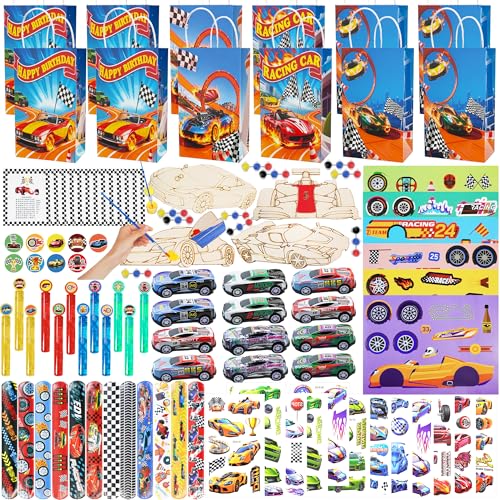 120Pcs Race Car Party Favors Set Racing Themed Birthday Decorations Goodie Bag Stuffers for Classroom Rewards Pinata Fillers & Gift Bags Racing Party Supplies for Kids Birthday Celebration