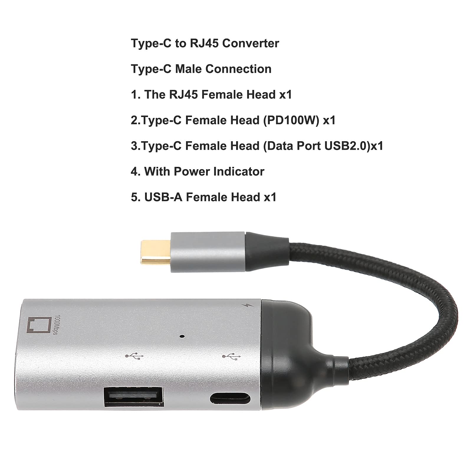 Adattatore da USB C a Ethernet, Adattatore di Rete LAN da Tipo C a RJ45/65W PD/tipo-C/ USB2.0 Gigabit Ethernet 10/100/1000Mbps, per Pro Air 2019/2018/2017, Ecc.