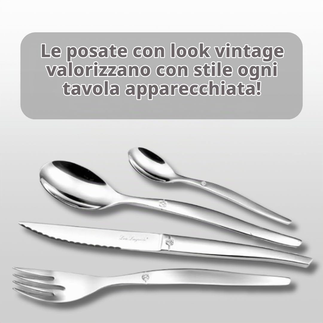 Lou Laguiole Jet Posate da Tavolo/gabinetto 6 Persone, Inossidabile, Acciaio Specchio, 24 couverts de Table, unità