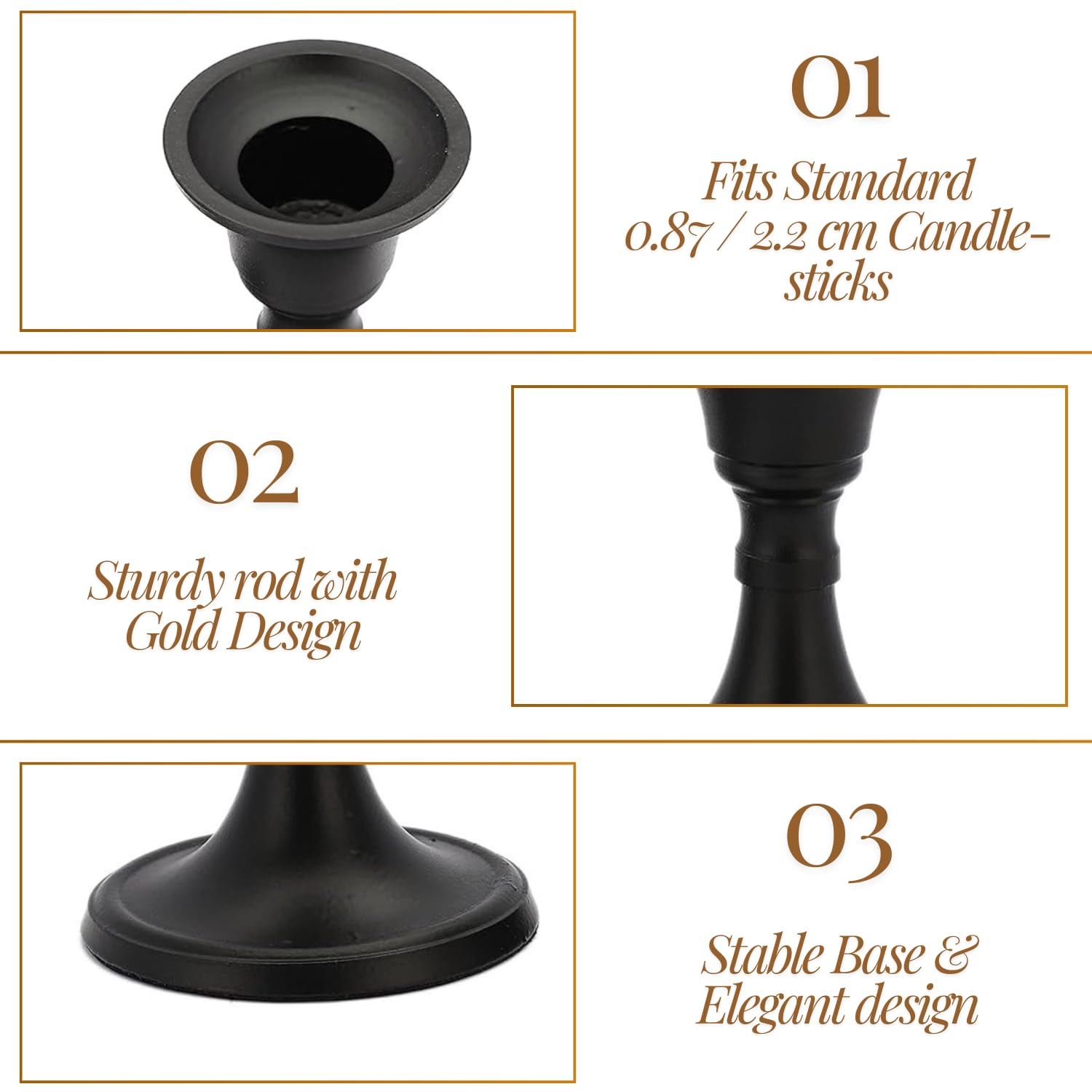 PURESTORY Candle Holder | Candle Holders for Home Decoration | Heat Resistance with Aesthetic Appeal | Best for Gifting & Diwali Decoration | Black Metal Candle Stand | Size - 3.5 Inch | Pack of 2 4